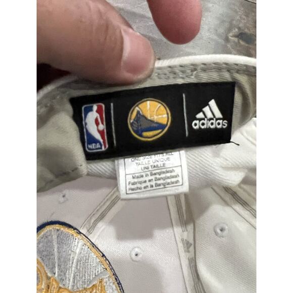 Adidas Mens White Blue NBA Golden State Warriors Adjustable Snapback Hat Cap - Picture 8 of 10